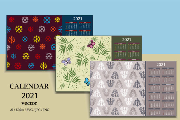 Set of Calendars for 2021: A Graphic Design Asset for Crafts and Creative Projects